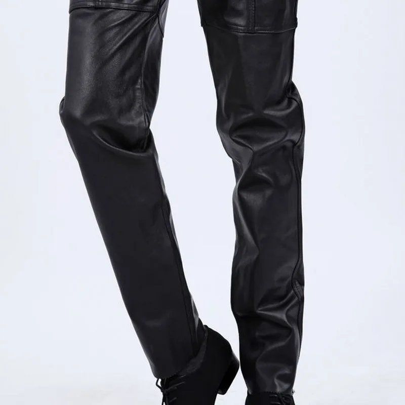 Корейские модные повседневные мужские штаны из натуральной кожи деловые