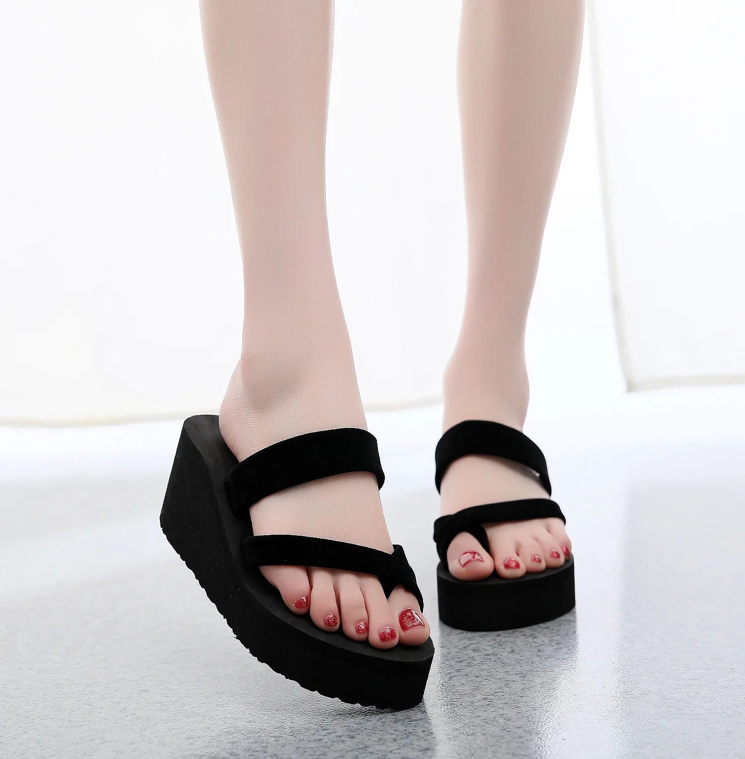 

comemore Fashion Women Slippers Summer Outdoor Light Weight Cool Shoes Ladies Flat Flip-flop Black Non-slip Basic Home Sandals