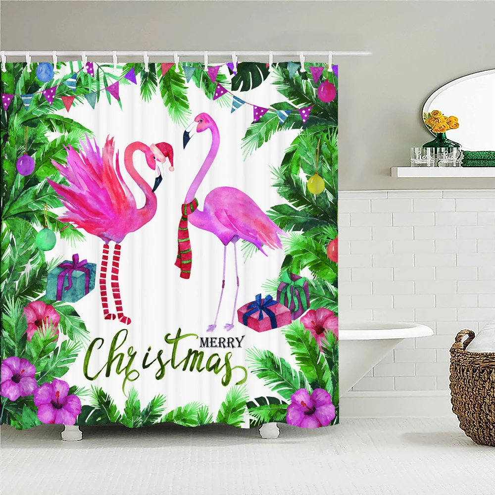

Merry Christmas Santa Claus Reindeer Shower Curtains Bathroom Curtain Frabic Happy New Year Xmas Gift Waterproof Bath Curtain