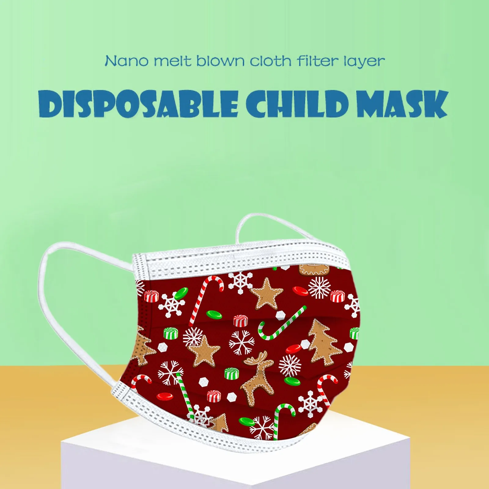 

10 Pcs Children's Disposable Christmas Cute Cartoon Pattern Printing Face Mask Non-woven Melt Blown 3-layer Earloop Face Masks