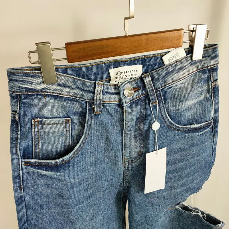 

Ladies Autumn Slim Fashion Hole Straight Denim Pant Female High Street Brand Casual Loose Designed Jeans Ladies Trouser ML038