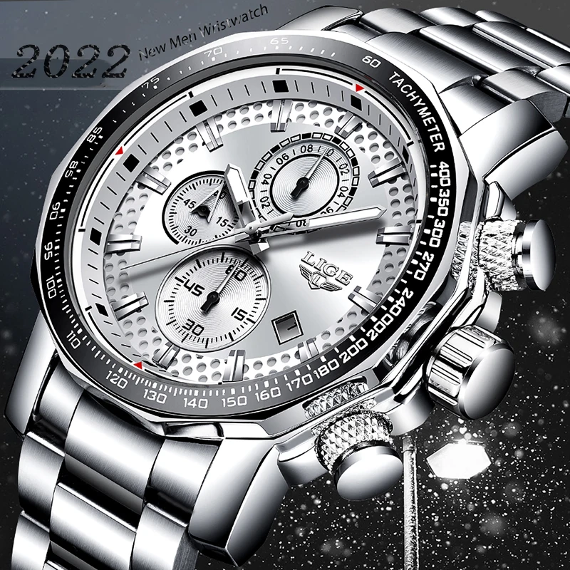 Часы наручные LIGE Мужские кварцевые с хронографом спортивные брендовые Роскошные