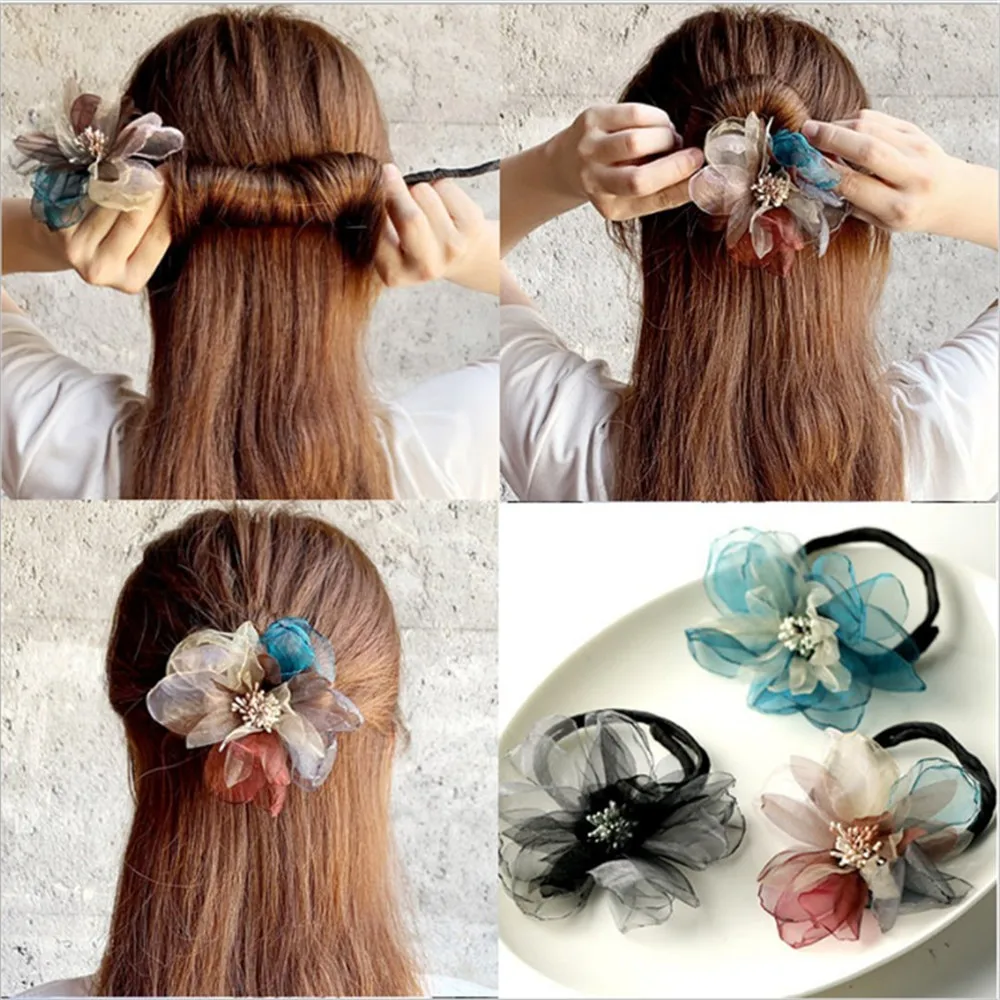 DIY Женская Цветочная пончики, перекрученная повязка на голову, Волшебная булочка для волос, инструмент для стрижки, жемчужный цветок, прибор для укладки волос, ленивая лента для волос