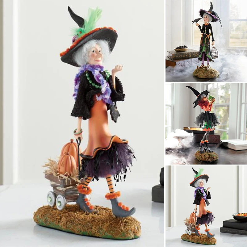 

HOT Halloween Witch Statue Hand-Painted Resin Crafts Creative Desktop Ornament for Home Living Room Bedroom Decoration