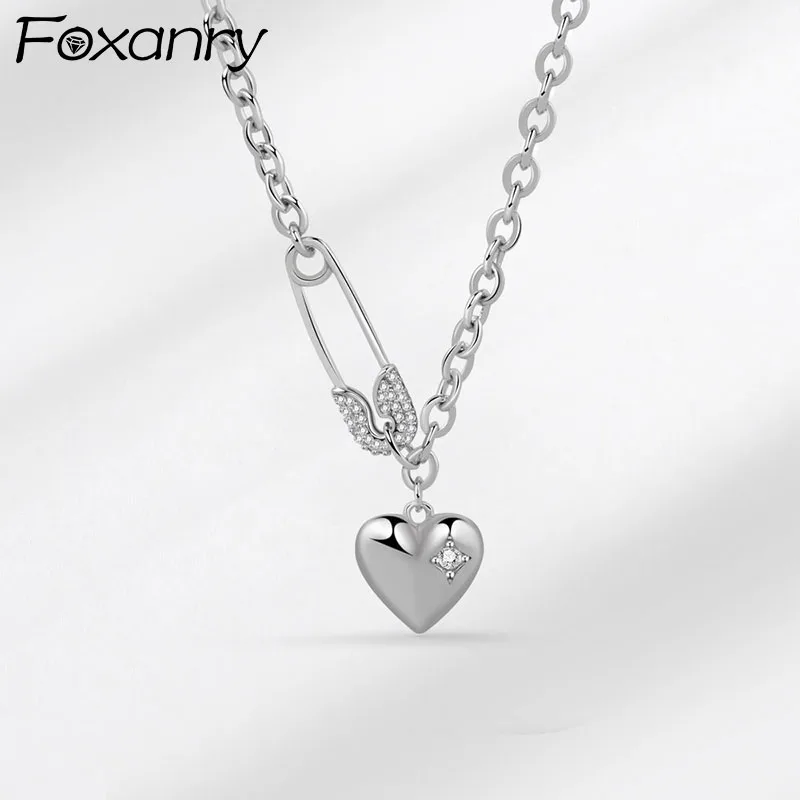 

Evimi 925 Silver Color Sweater Necklace For Women Trendy Elegant Charm Vintage Simple Pin LOVE Heart Zircon Party Jewelry
