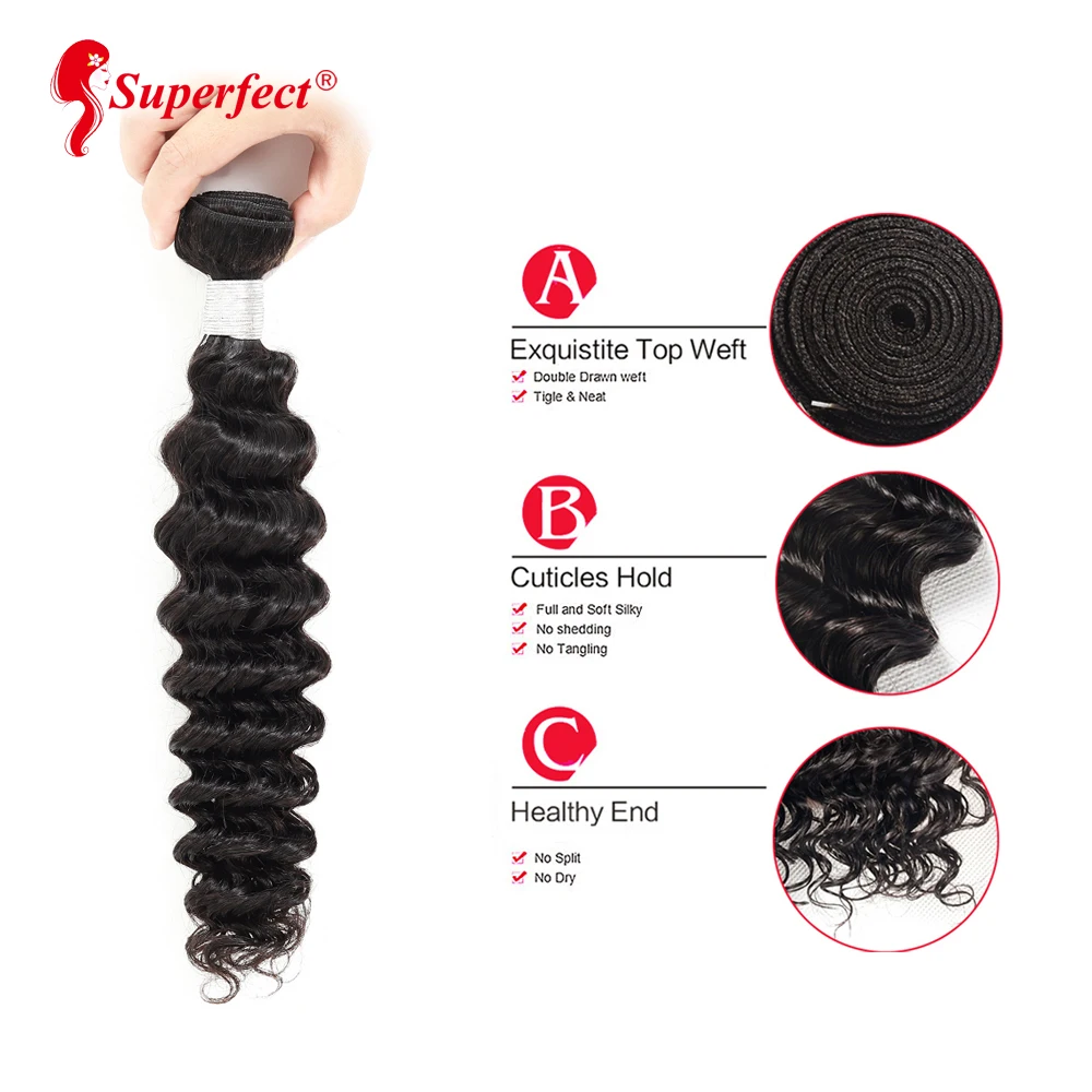 Superfect пучки глубокой волны с закрытием бразильские волосы плетение 3 пучка Remy