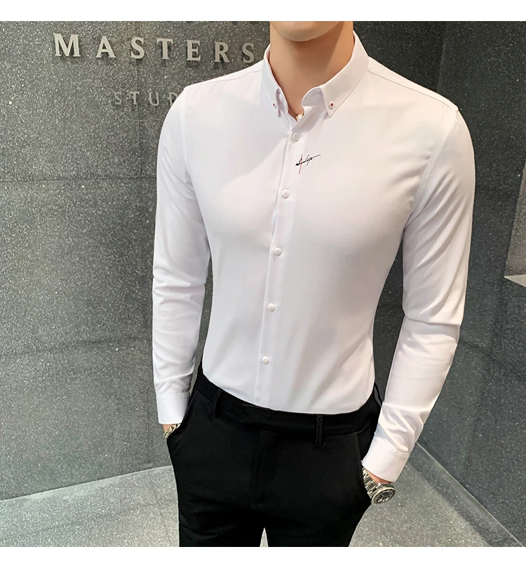 

2021 autumn and winter slim shirt men's long-sleeved Korean version of the trendy handsome striped shirt inch Hong Kong style Ja