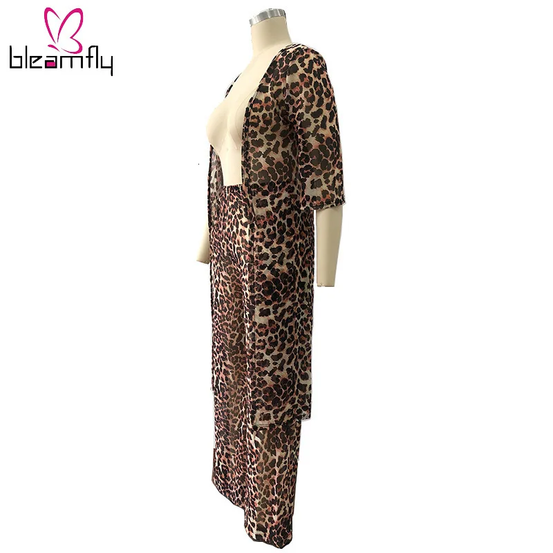 Осень 2019 женский Кардиган с длинным рукавом и леопардовым принтом широкие брюки