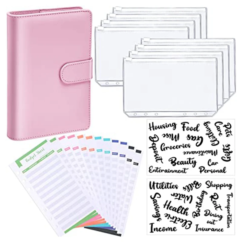 

A6 PU Leather Notebook Binder Budget Planning Notepad 6 Ring Binder Covers for Bill Planning