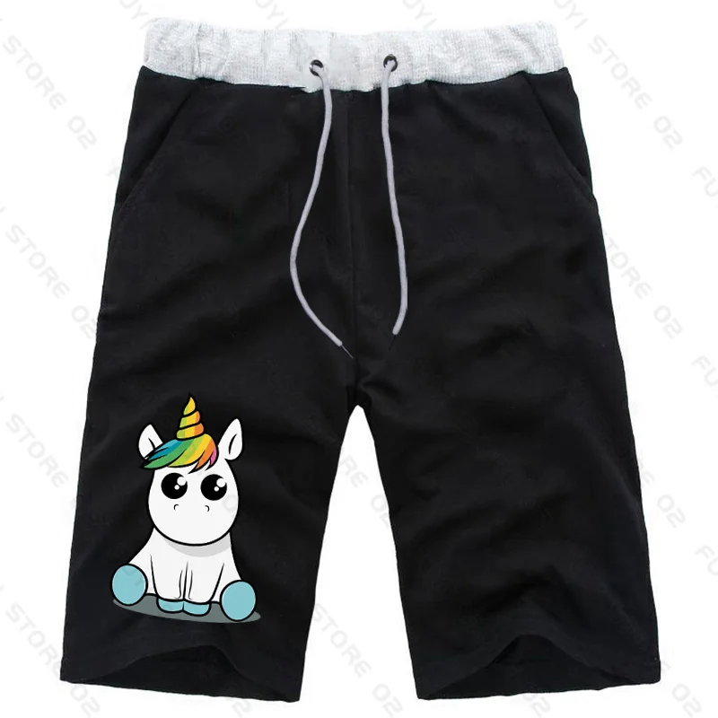 

Unicorn Shorts Male Cartoons Pattern Teens Short Pants Sports Cotton Short Pants Jogger Short Pants Men Drawstring Pants