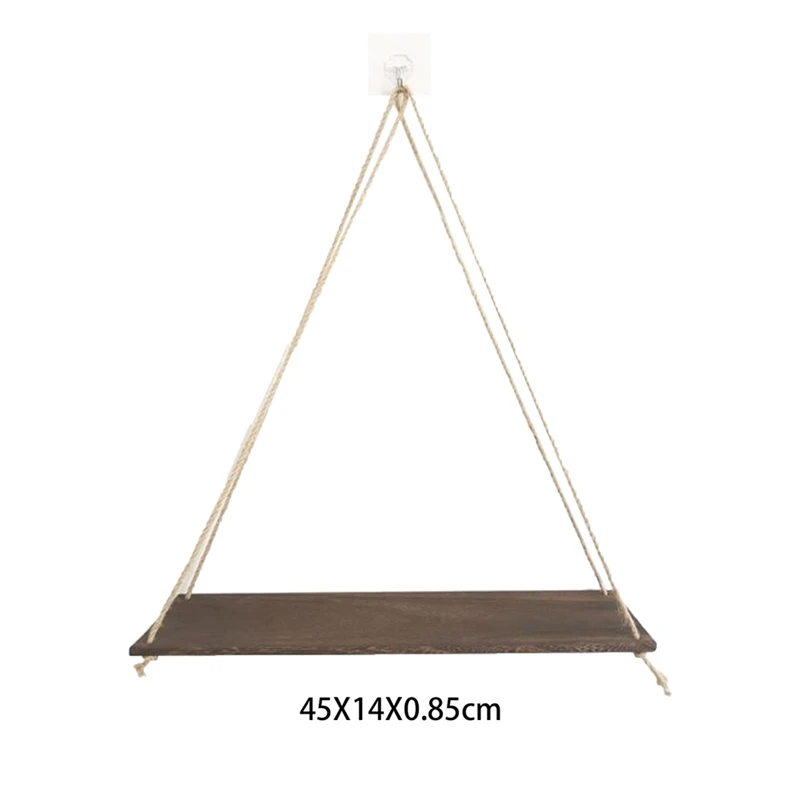 

Premium Wood Swing Hanging Rope Wall Mounted Shelves Plant Flower Pot Rack indoor outdoor decoration simple design Shelves