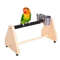 parrot play wood stand bird grinding perch table platform with feeder dish cup