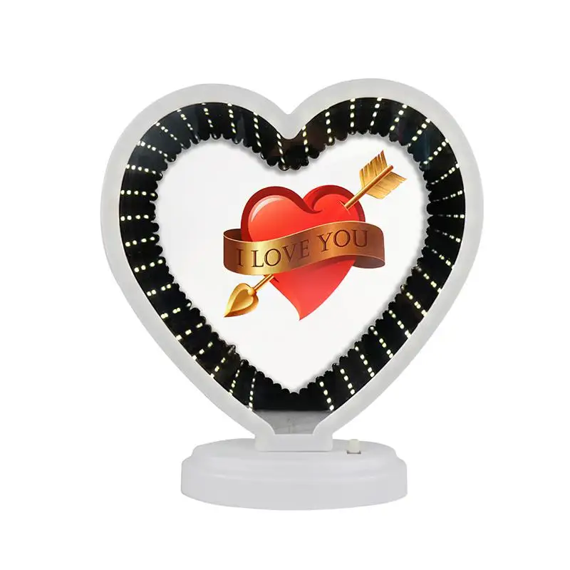 Светодиодный Сердце Форма зеркальной фоторамкой настольная лампа рамка для