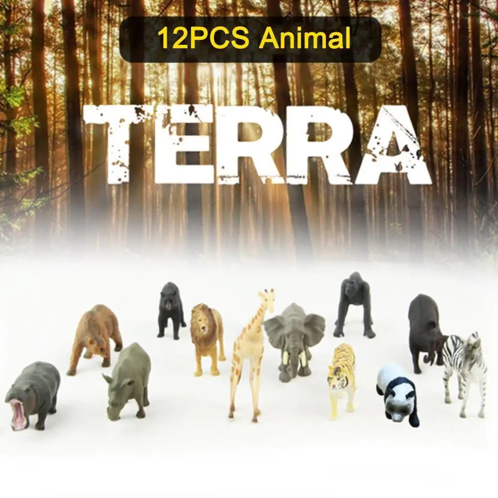 Juego de 12 unids/set de personajes de acci&oacute;n, modelo Zoo, Animal de simulaci&oacute;n de dibujos animados, juguete de colecci&oacute;n de pl&aacute;stico bonito-2