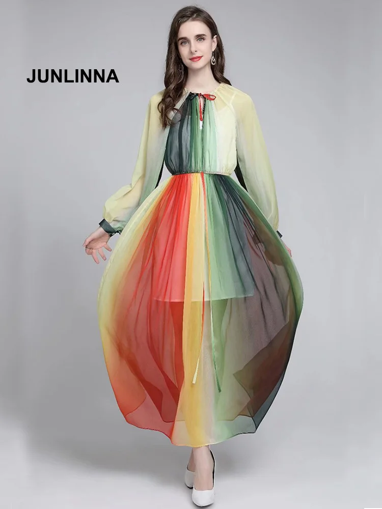 

JUNLINNA, модное дизайнерское женское Радужное платье, весна-лето 2022, новинка, стройнящее платье, элегантное женское искусственное платье