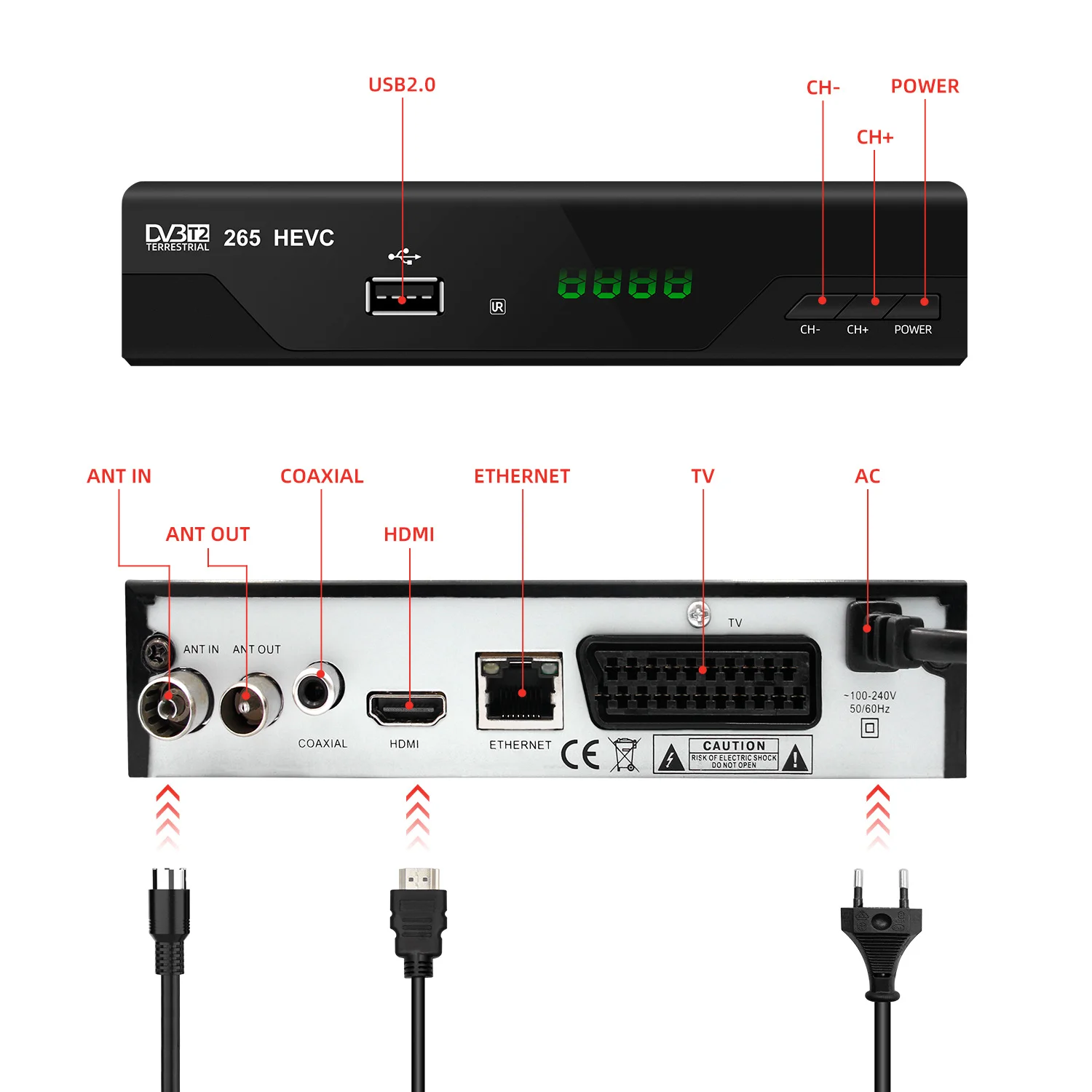 Digital Terrestrial TV Receiver DVB T2 Fully HD 1080P H.265 Tuner Receptor DVB-T Built-in RJ45 Lan Fast Shipping 2/3Day | Электроника