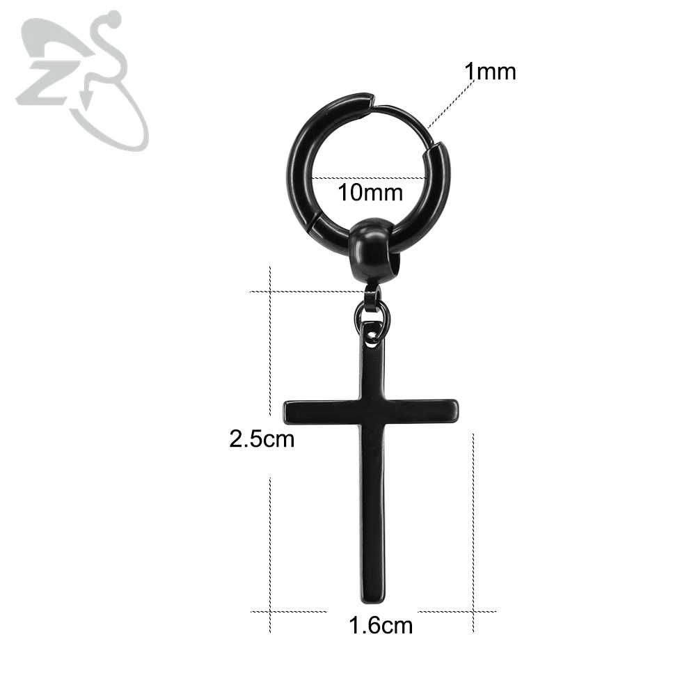 1 pcs-3 ZS серьги-кольца из нержавеющей стали с крестиком и перьями Kpop, мужские круглые висячие серьги в стиле хип-хоп, рок-ролл, панк, ювелирные изделия, aros mujer - Окраска металла: 1 pcs-3