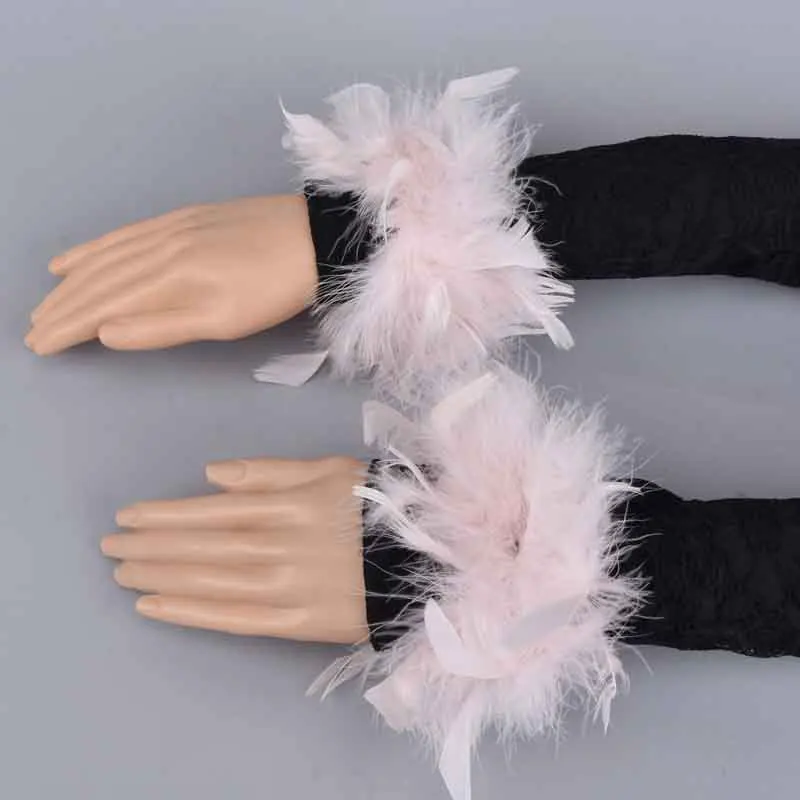 Flesh pink feathers Страусиные меховые манжеты из натурального страусиного меха манжеты для рук теплые женские браслеты браслет из натурального меха перчатки Страусиные меховые манжеты - Цвет: Flesh pink feathers