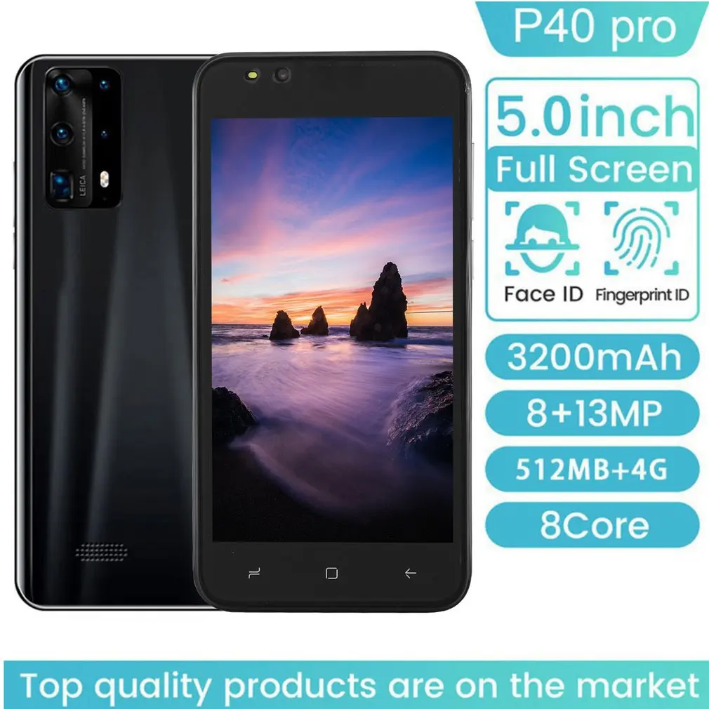 

Dual-Core P40 Pro Smartphone 5 Inch Screen Smartphone 512M+4G Android Smartphone 3D Glass Plated Back Cover