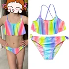 Купальник для девочек-подростков, От 5 до 14 лет Радужный купальник с перекрестной спиной, купальный костюм, пляжная одежда для детей, 2021, 9068