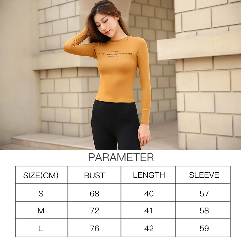 

Autumn New Female Printed Letters Long Sleeved Sports T-Shirt Yoga Running Tight Fitting Stretch Quick Drying Fitness Shirt