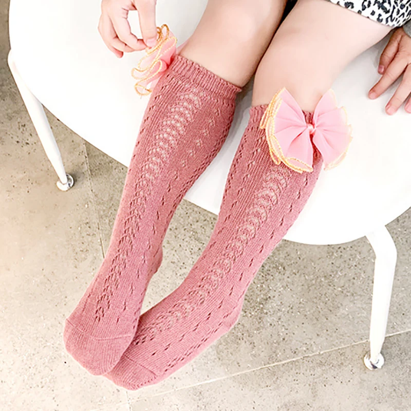 Calcetines antideslizantes de princesa para ni&ntilde;as, medias hasta la rodilla con lazo, para primavera y verano, 6 pares-2