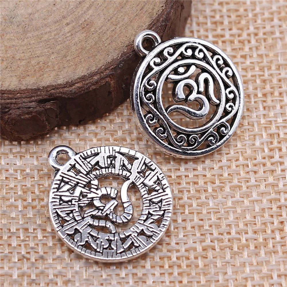 

27pcs 22x19mm antique silver Retro OM symbol hollow carved ring charms diy retro jewelry fit Earring keychain pendant