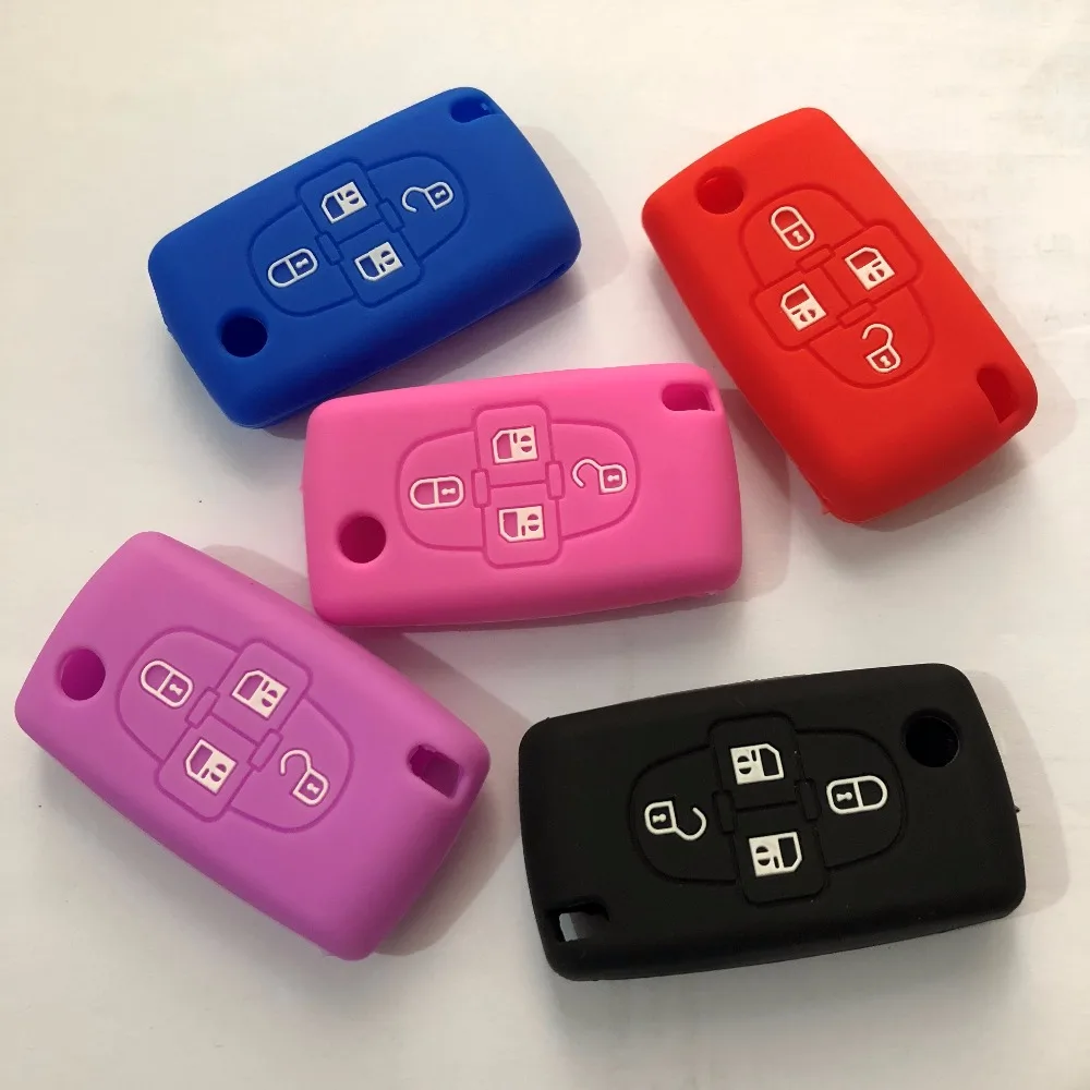 4 Buttons Flip Floding Funda Silicon Remote Key Fob Case For Peugeot 1007 Citroen C8 Shell Keyless |