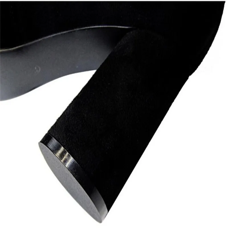 

2019 New Warm Women's Over-the-Knee Boots Pointed Concise Solid Black Flock Long Boots Casual Lace-Up High Heels Shoes for Women