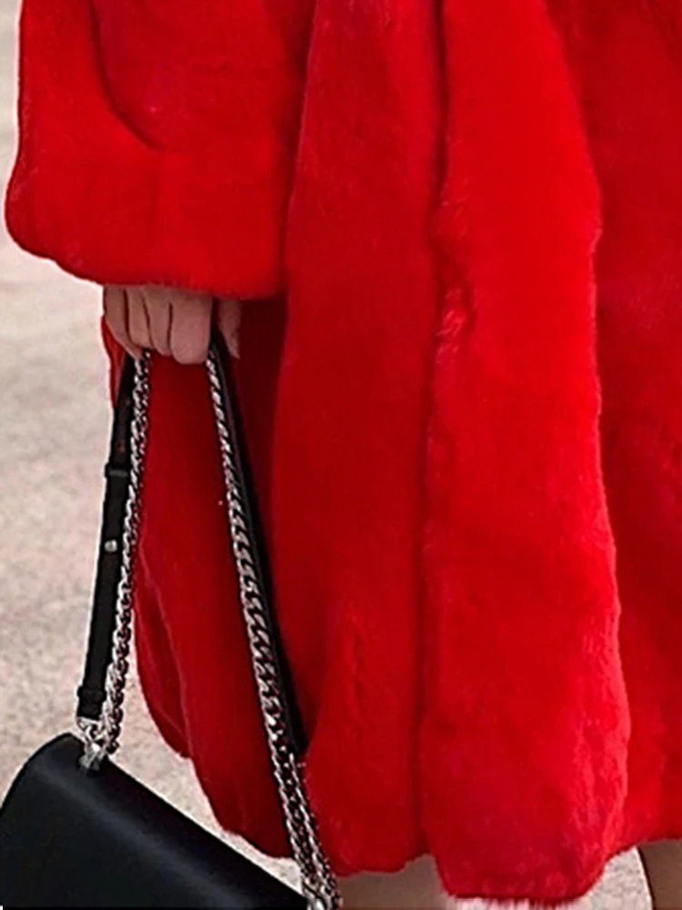 

Lautaro Winter Red Oversized Warm Thick Soft Fluffy Faux Fur Coat Women Long Sleeve Turndown Collar Loose Casual Korean Fashion