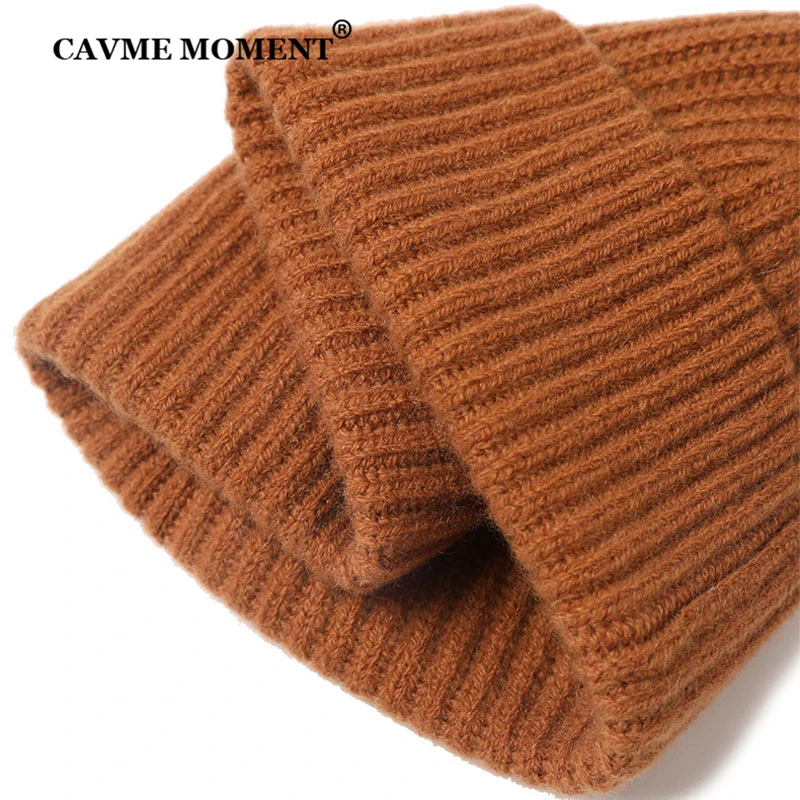 CAVME Pure Cashmere Skullies Beanies Caps Hats Unisex Casual Hats Solid Color for Women Men's Winter Hats