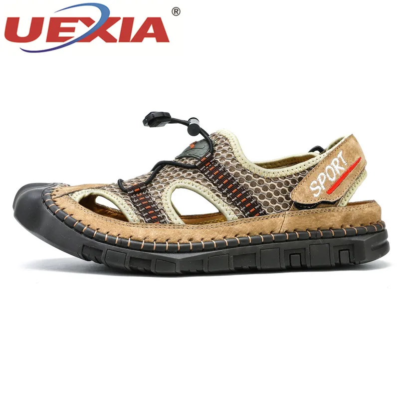 khaki UEXIA/модные открытые сандалии ручной работы с мягкой подошвой; спортивная мужская пляжная обувь высокого качества; повседневные сандалии - Цвет: khaki