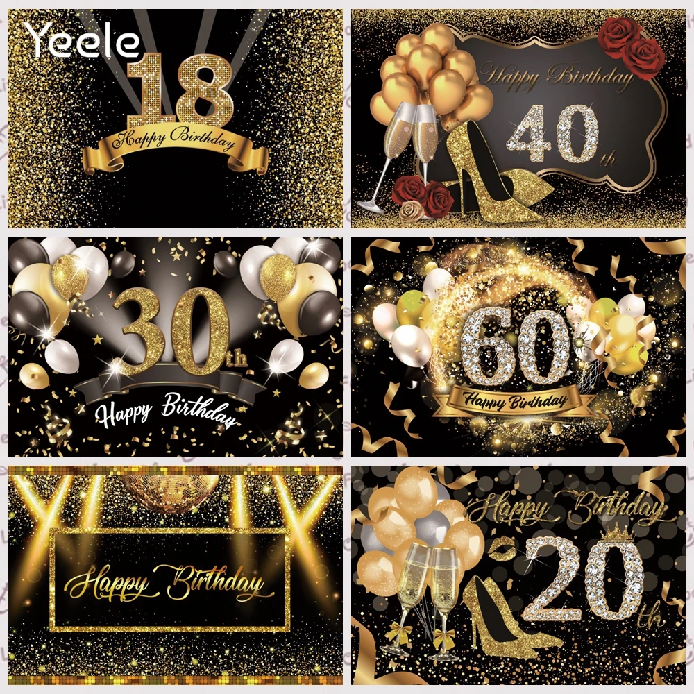 

Yeele Adult Birthday Party Poster Golden Champagne Ballon Shiny Diamond Backdrop Customize Background For Photo Studio