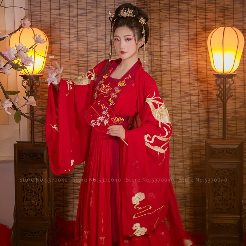 Традиционное китайское женское красное свадебное платье ханьфу костюм Тан