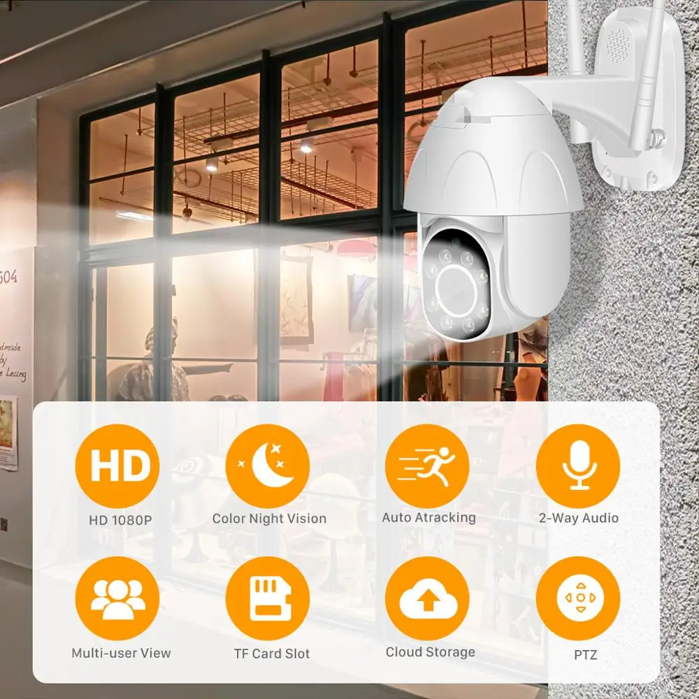 BESDER PTZ Wi-Fi Камера 2-мегапиксельная Автоматическое Слежение 4-кратный Цифровой Зум Скорость Купольная камера Облачное хранилище Водонепроницаемая Главная Безопасность IP-камера