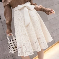 women autumn fashion lace up bowknot a line high waist skirts 2021 new elegant lace midi skirt female casual ball gown skirts
