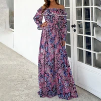 off the shoulder dress woman printed floral long sleeves autumn 2021 sexy elegant fashion female holiday expansion maxi dresses
