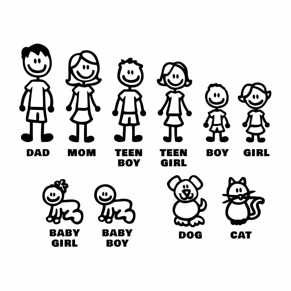 

Digital Family Decal Vinyl Sticker Family Bumper Car Window Decoration Family Fun Dog Cat Baby Children,ZWW0559,25cm*20cm