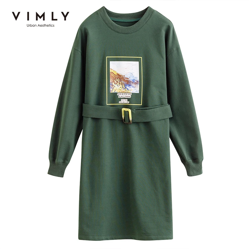 Женское трикотажное платье Vimly длинное Повседневное с круглым вырезом и принтом