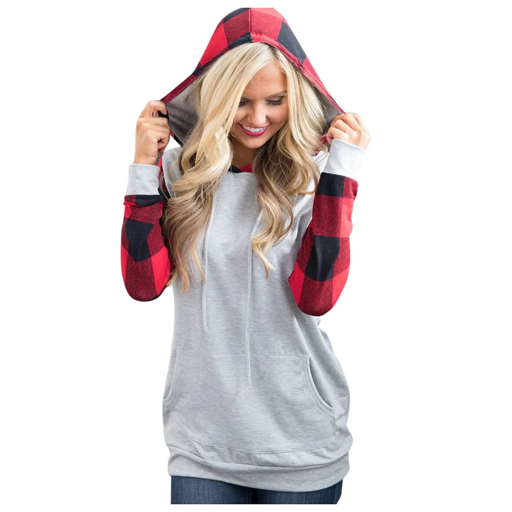 Толстовки для женщин свитшоты клетчатые толстовки с длинным рукавом и принтом