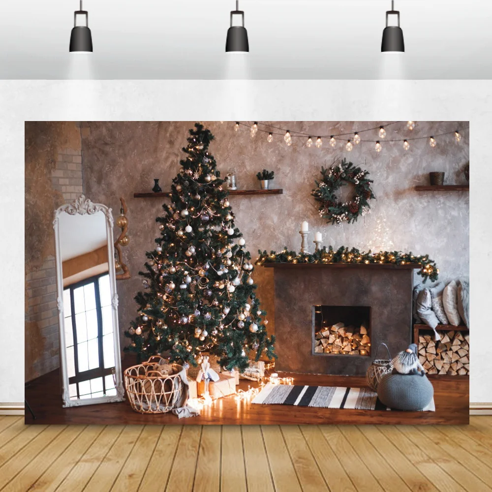 

Рождественская елка деревянный камин подарки дети ребенок портрет фотография Фон Интерьер Декор семья фотосессия фон