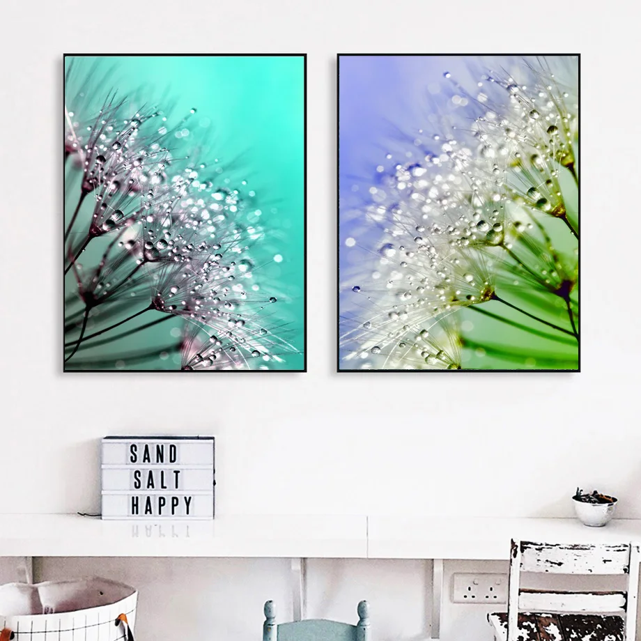 Красочные растения Одуванчик воды капельки стены искусства холст живопись