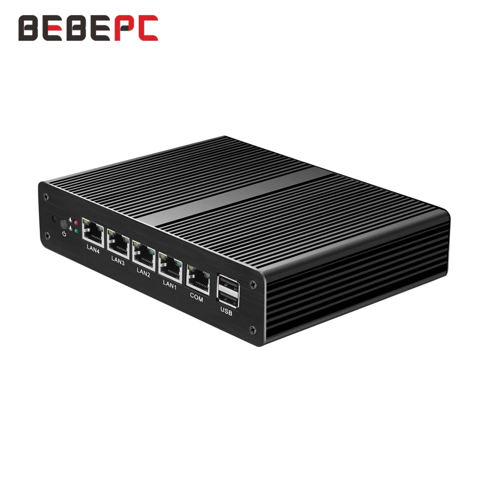 

BEBEPC Mini PC pFsense Ubunte Intel Celeron J1900 J1800 N2830 Fanless Firewall Router 4LAN RJ45 Windows 10 Linux Industrial PC