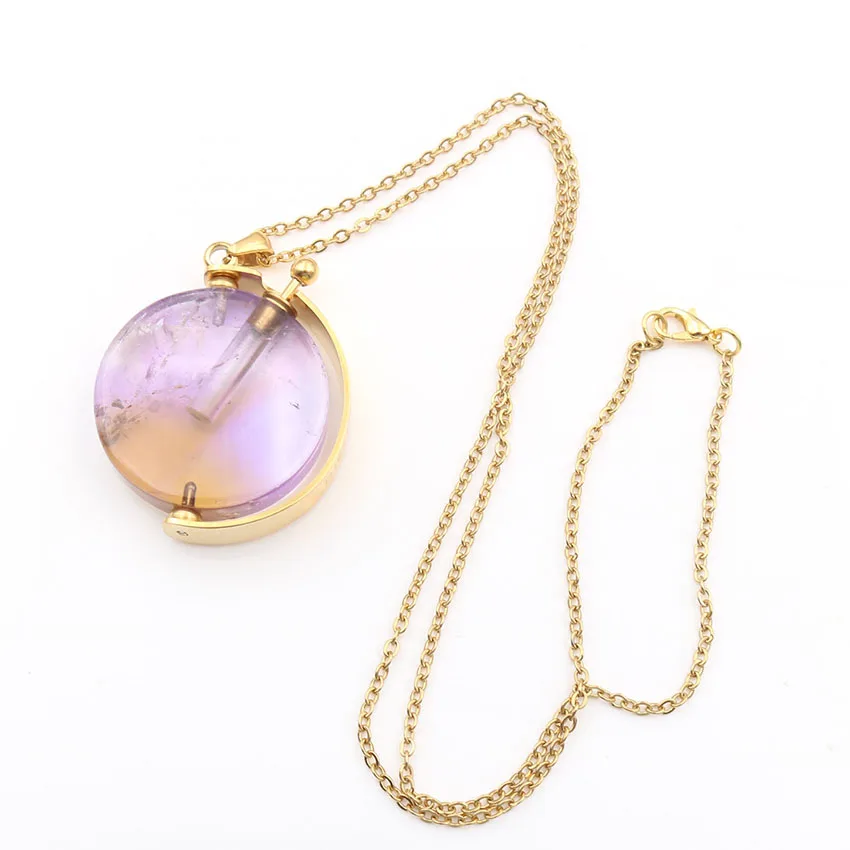 

XSM Round Shape Scent-bottle Pendant Necklaces Gold-color Rotating Essential Oil Diffuser Perfume Bottles Lucky Charms Jewelry