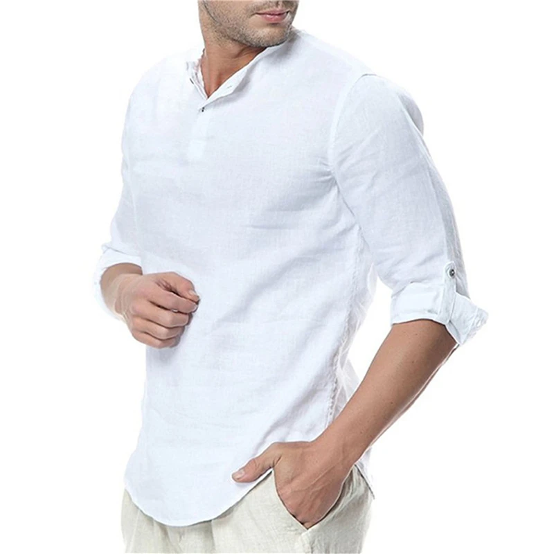 

New Men's Long Sleeve Shirts Cotton Linen Casual Breathable Comfort Shirt Fashion Style Solid Male Loose Streetwear