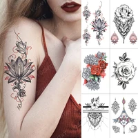geometric flower rose eye leaves waterproof temporary tattoo sticker diamond peony black tattoos body art arm fake tatoo