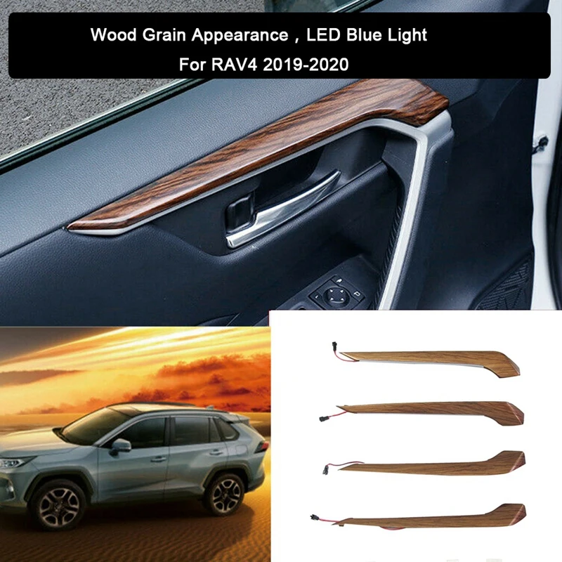 

4Pcs Car LED Blue Interior Door Armrest Panel Light Atmosphere Light Ambient Lamp Bar for Toyota RAV4 2019-2020