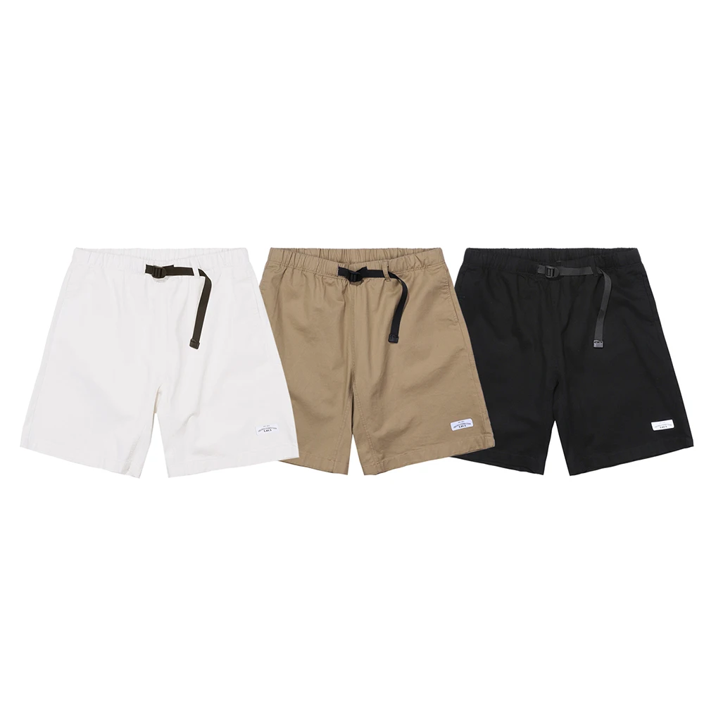 

Solid Color Casual Shorts with Belt Mens Summer Elastic Waist Walking Shorts Simple Loose Wide-leg Knee-length Shorts Men
