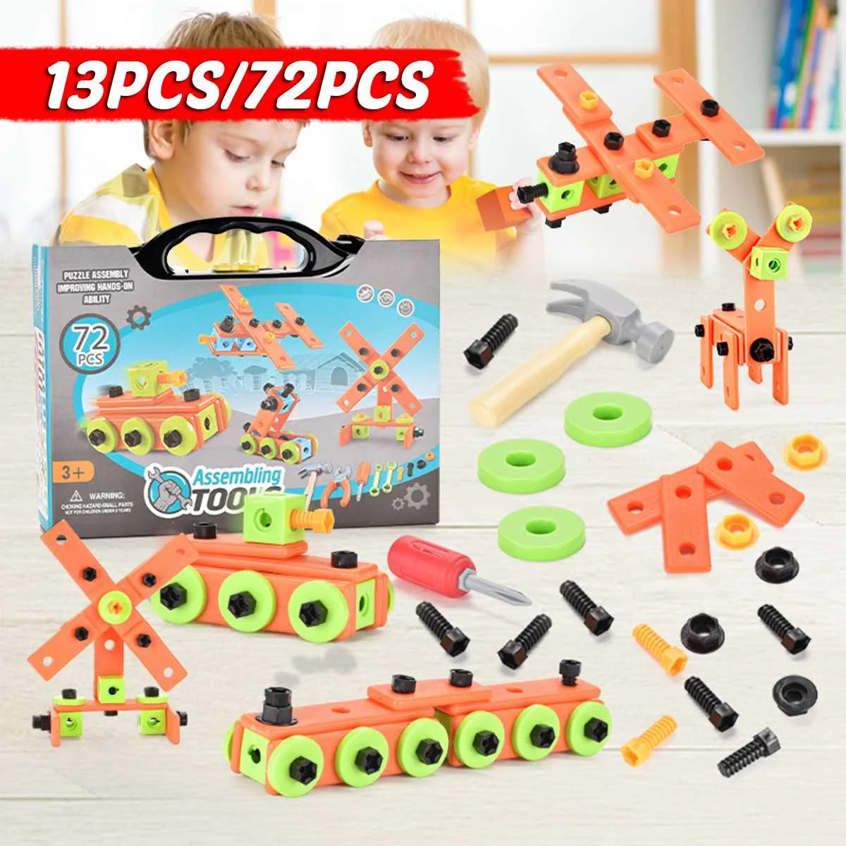 

13/72pc Simulation Repair Toolbox Cartoon Disassembly Drill Screwdriver Child Comfortable Puzzle Toy Kids Birthday Party Gift