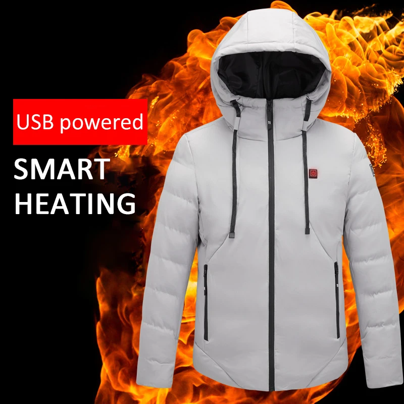 

New Intelligent Temperature Adjustable Control Heating Ski Suit Charging Electric Windproof Jackets Hooded Warm Outerwear Coat